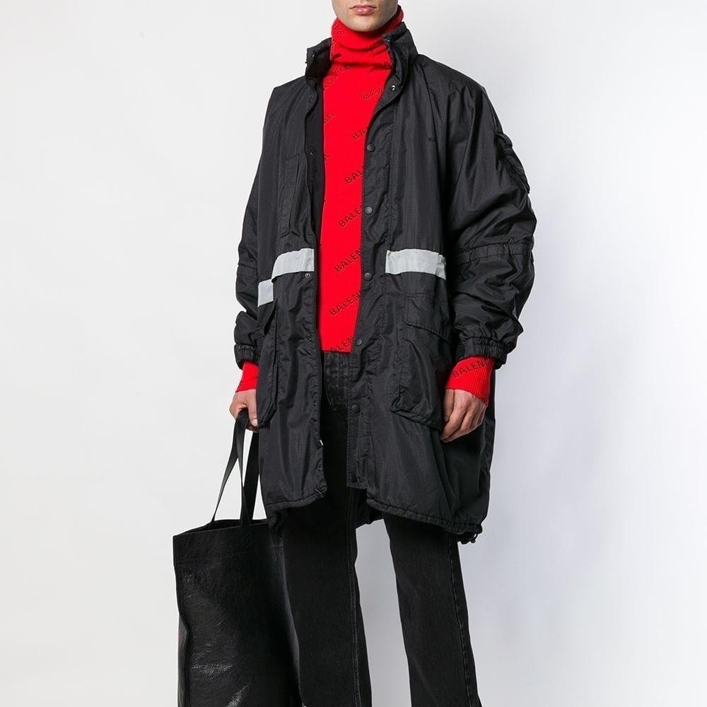 NWT Balenciaga Black Reflective Stripe Padded Parka Zip Off Sleeves Size 42
